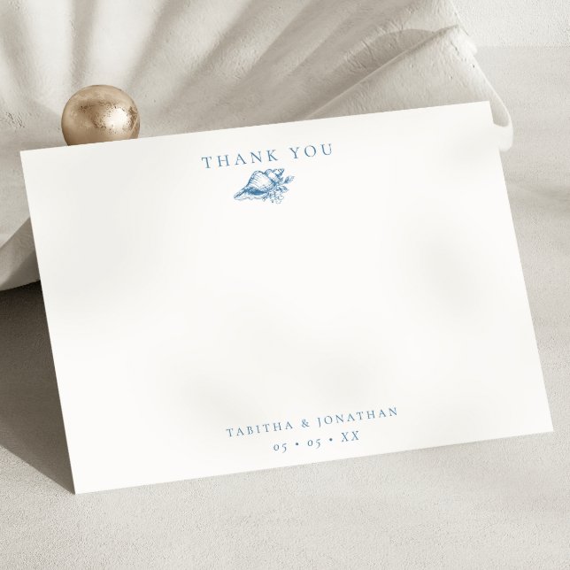 Vintage Blue Seashell Flat Wedding Thank You Card (Creator Uploaded)