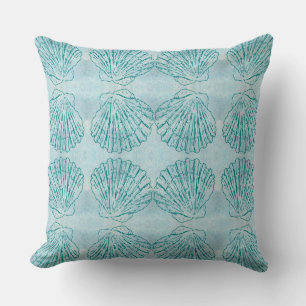 Vintage Blue Seashell Nautical Pattern Throw Pillow