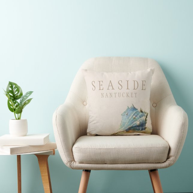 Vintage Blue Seashell Seaside Nantucket Pillow (Chair)