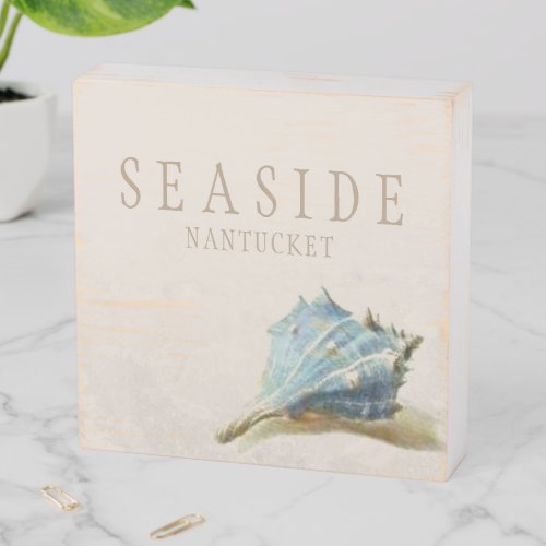 Vintage Blue Seashell Seaside Nantucket Wooden Box Sign