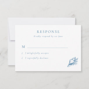Vintage Blue Seashell Wedding RSVP Card