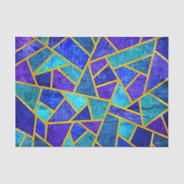 Vintage Blue Shades and Gold Geometric  Tissue Paper (Front)