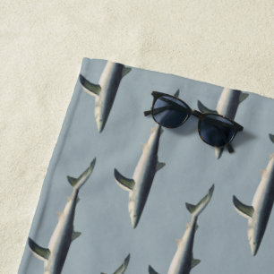 Vintage Blue Shark, Aquatic Ocean Marine Life Beach Towel