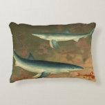 Vintage Blue Shark Eating Fish, Marine Life Accent Pillow