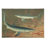 Vintage Blue Shark Eating Fish, Marine Life Cloth Placemat