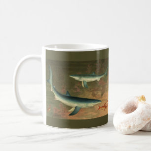 Vintage Blue Shark Eating Fish, Marine Life Coffee Mug
