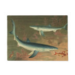 Vintage Blue Shark Eating Fish, Marine Life Doormat