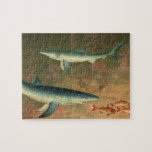 Vintage Blue Shark Eating Fish, Marine Life Jigsaw Puzzle