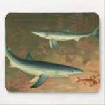 Vintage Blue Shark Eating Fish, Marine Life Mouse Pad