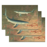 Vintage Blue Shark Eating Fish, Marine Life Wrapping Paper Sheets