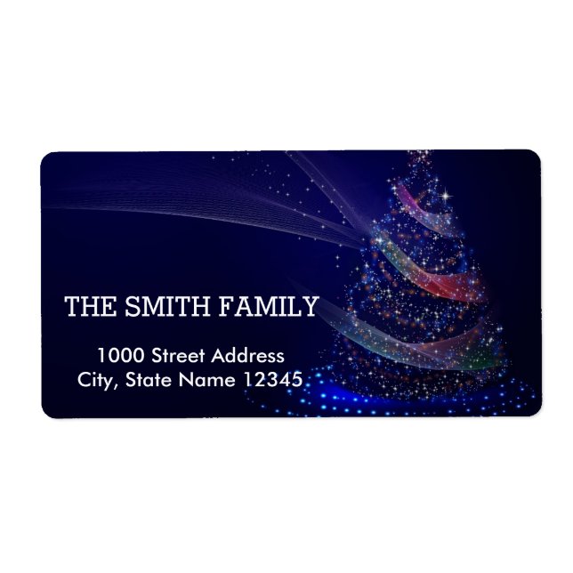 Vintage Blue Snow Glitter Christmas Holiday Label (Front)