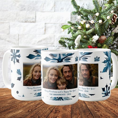 Vintage Blue Snowflakes Holiday Photo Coffee Mug