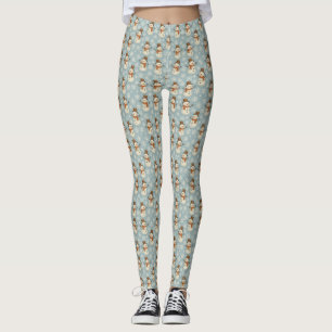Vintage blue snowman and snowflakes Christmas Leggings