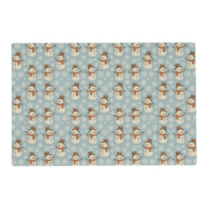 Vintage blue snowman and snowflakes Christmas Placemat