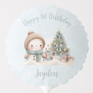 Vintage Blue Snowman Boy Christmas 1st Birthday Balloon