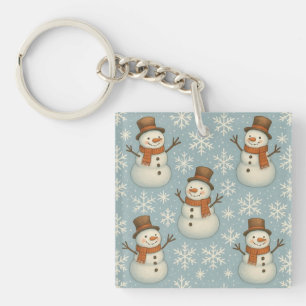 Vintage blue snowmen and snowflake keychain