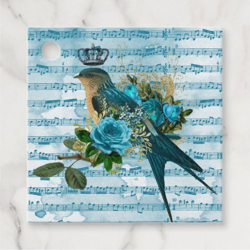 Vintage Blue Song Bird on Sheet Music Customizable Favor Tags