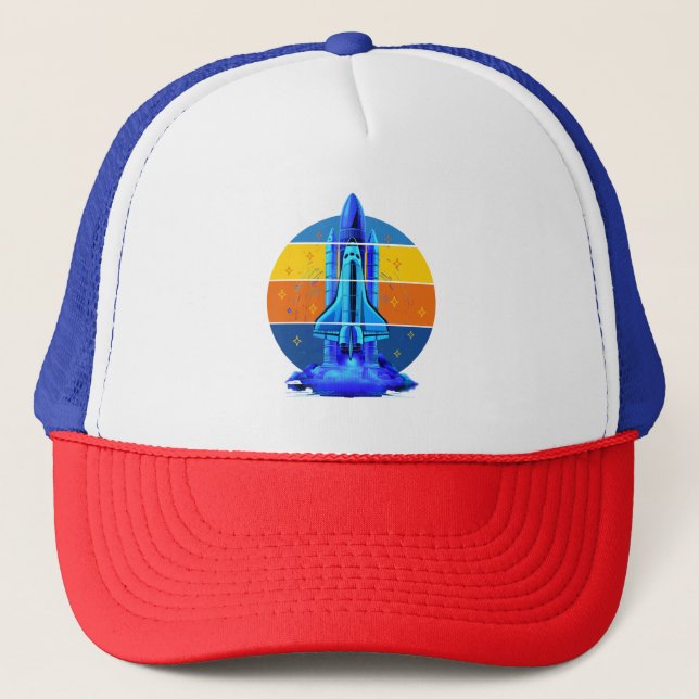 Vintage Blue Space Shuttle Spaceship Trucker Hat (Front)