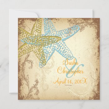 Vintage Blue Starfish Wedding Invitations by custom_stationery at Zazzle