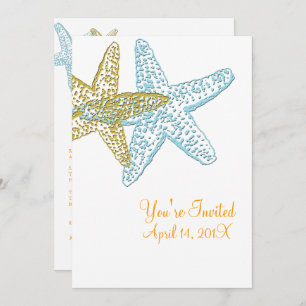 VINTAGE BLUE STARFISH WEDDING INVITATIONS