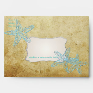 VINTAGE BLUE STARFISH WEDDING INVITATIONS ENVELOPE