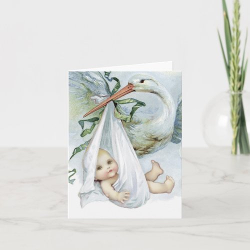 Vintage Blue Stork Thank You Cards