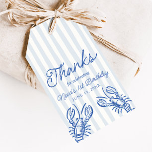 Vintage Blue Stripe Lobster 1st Birthday Favor Gift Tags
