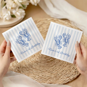 Vintage Blue Stripe Lobster 1st Birthday Napkins
