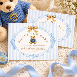 Vintage Blue Stripe Polo Teddy Bear Books for Baby Enclosure Card