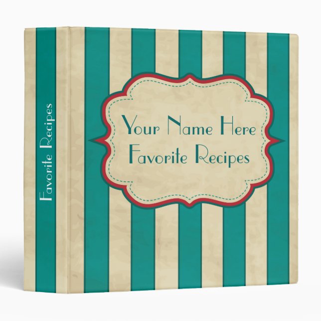 Vintage Blue Striped Personalized Recipe Binder (Front/Spine)