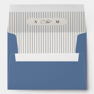 Vintage Blue Stripes & Monogram Classic Wedding Envelope