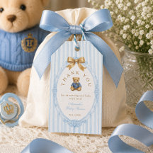 Vintage Blue Stripes Polo Teddy Bear Baby Shower