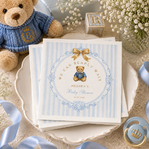 Vintage Blue Stripes Polo Teddy Bear Baby Shower Napkins