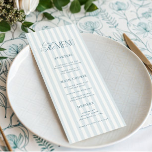 Vintage Blue Stripes Timeless Luxe Script Wedding Menu