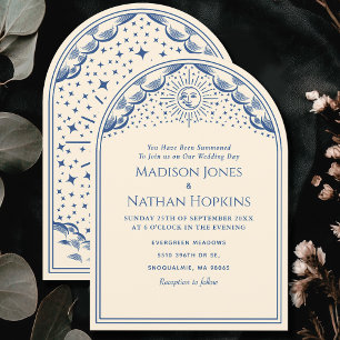 Vintage Blue Sun Moon Tarot Arch Wedding Invite