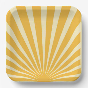 Vintage blue sunburst posters paper plates