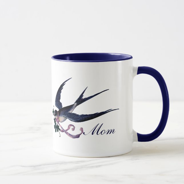 Vintage Blue Swallow Bird Mom Mug (Right)