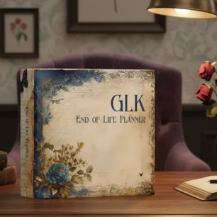 Vintage Blue & Tan Floral End of Life Planner 3 Ring Binder