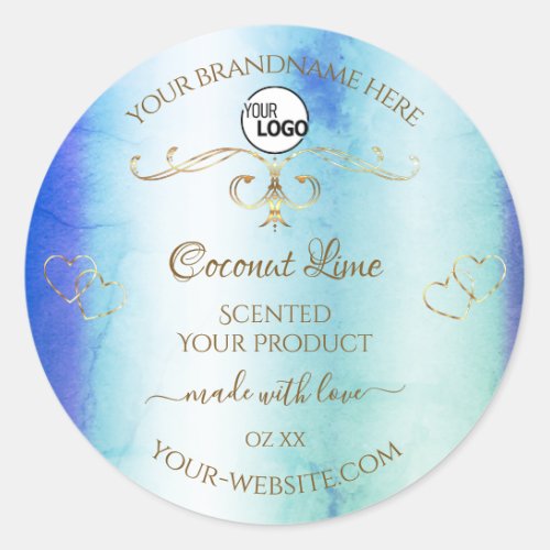 Vintage Blue Teal Gold Ornate Product Labels Logo