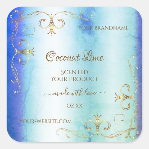 Vintage Blue Teal Marble Gold Ornate Product Label