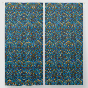 Vintage Blue Teal William Morris Autumn Flowers Blackout Curtains