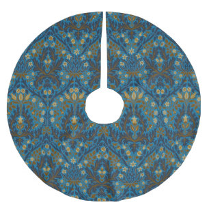 Vintage Blue Teal William Morris Autumn Flowers Brushed Polyester Tree Skirt