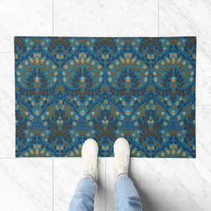 Vintage Blue Teal William Morris Autumn Flowers Doormat