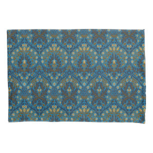 Vintage Blue Teal William Morris Autumn Flowers Pillow Case