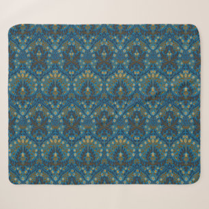 Vintage Blue Teal William Morris Autumn Flowers Sherpa Blanket