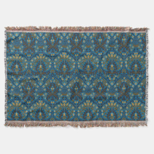 Vintage Blue Teal William Morris Autumn Flowers Throw Blanket