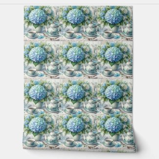Vintage Blue Teapot Blue Hydrangea 