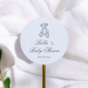 Vintage Blue Teddy Bear Boy Baby Shower Classic Round Sticker