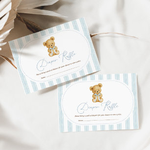 Vintage Blue Teddy Bear Diaper Raffle Baby Boy Enclosure Card