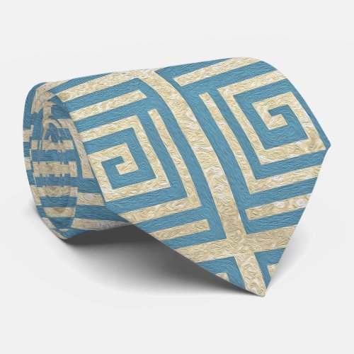 Vintage Blue Tile  Greek Meander Pattern Neck Tie